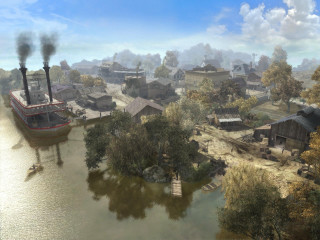 River boat town smoke stacks - a computer free wallpaper