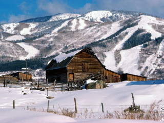 Barn mountains snow background clouds - the mountain free wallpaper