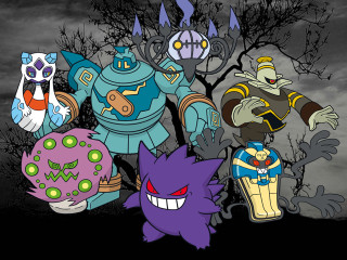 Cartoon characters tree dark sky - spooky free wallpaper
