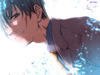 Anime man kissing suit blue - a white background behind free wallpaper