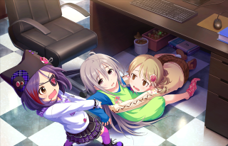 Anime girls sitting floor computer - the floor in front free wallpaper