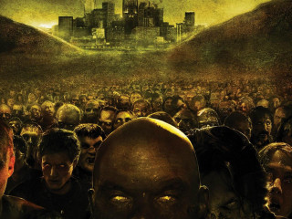 Crowd city skyline giant head - ashcan school free wallpaper