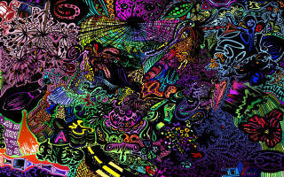 Colorful painting woman umbrella rain 2 - psychedelic art free wallpaper