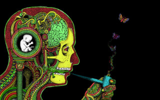 Person smoking clock butterfly black - a surrealist painting free wallpaper