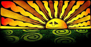 Sun face green yellow background - a face free wallpaper