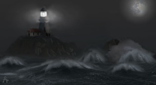 Lighthouse rock ocean night full - a lighthouse free wallpaper