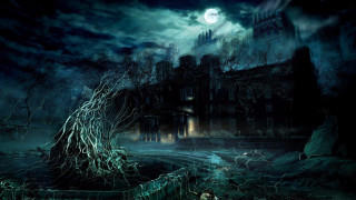 Creepy castle tree full moon 2 - grim free wallpaper