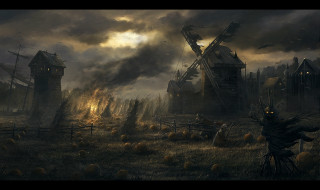Spooky town windmill pumpkins full - spooky free wallpaper