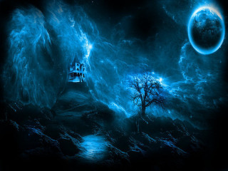 Castle sky tree moon blue - a castle in the sky free wallpaper