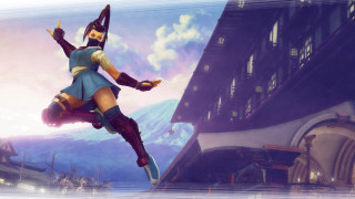 Woman flying short dress boots - the air in front free wallpaper