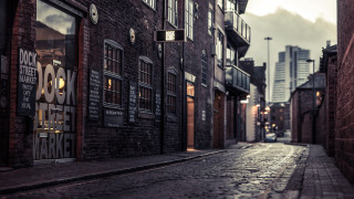 Narrow street brick building clock 2 - christopher wren free wallpaper