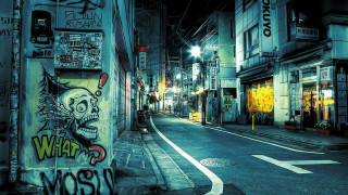 Street graffiti building sign cityscape - graffiti paint free wallpaper
