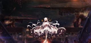 Woman white dress building giant - head free wallpaper