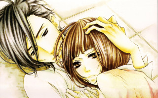 Couple kissing room tile walls - shin hanga free wallpaper