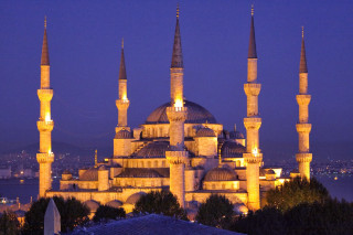 Large building spires night city 2 - many free wallpaper