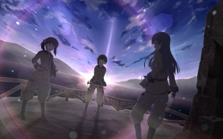 Anime girls bridge sky clouds 2 - sky in the background free wallpaper
