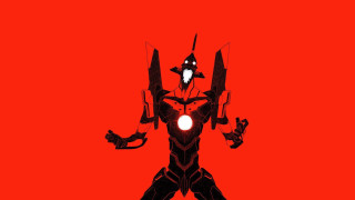 Stylized robot red background black 2 - image of a robot free wallpaper