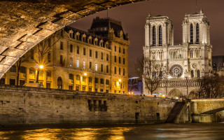 Cathedral night river bridge clock - impressionist free wallpaper
