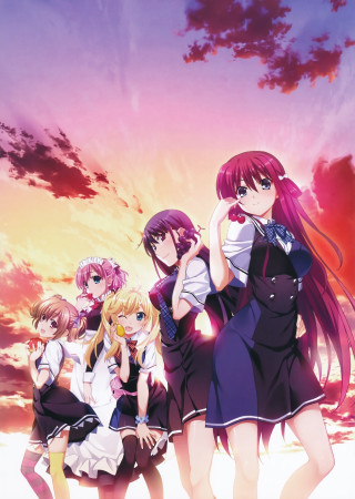 Girls sunset sky clouds standing - behind them free wallpaper