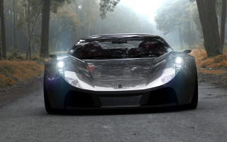 Car driving forest road fog - the tree and grass free wallpaper