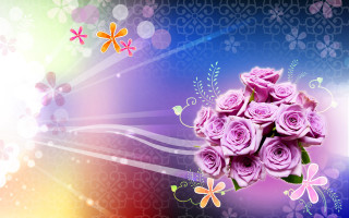 Pink roses bouquet colorful background - butterfly free wallpaper