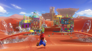 Man running desert city buildings - building free wallpaper