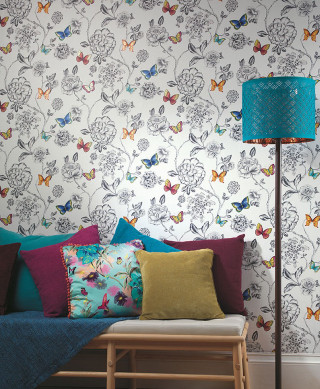 Couch bluelamp butterfly floral leaf - feature free wallpaper