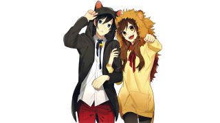 Couple people standing hat coat - their shoulder free wallpaper