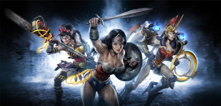 Women costume swords group holding 2 - everett warner free wallpaper