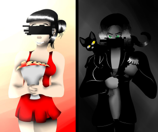 Woman cat head shoulder camera - cyberpunk art free wallpaper