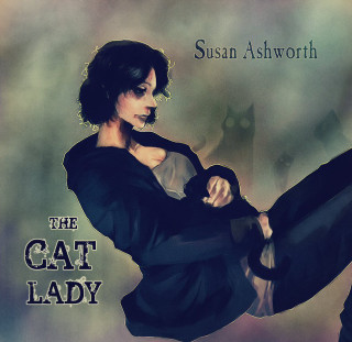 Woman black dress holding cat - poster art free wallpaper