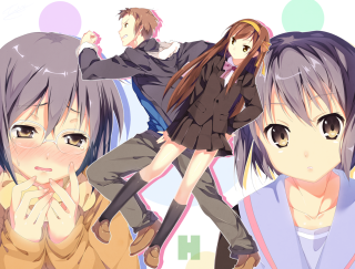 Anime girls group pose school - their face free wallpaper