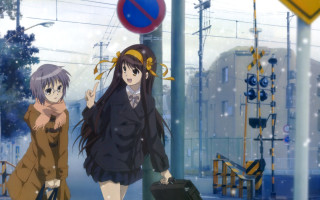 Anime characters walking street luggage - luggage free wallpaper