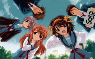 Anime girls sky background trees - front free wallpaper