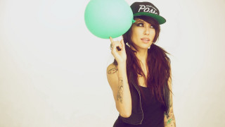 Woman greenballoon blackhat whitebackground tattoo - a white wall free wallpaper
