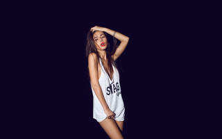 Woman white shirt shorts posing - andrea orcagna free wallpaper