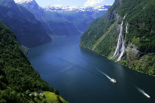 Boat waterfall mountains large body - arthur quartley free wallpaper