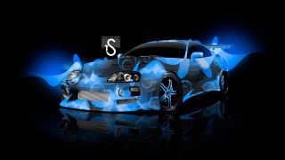 Car blue flame design hood - airbrush free wallpaper