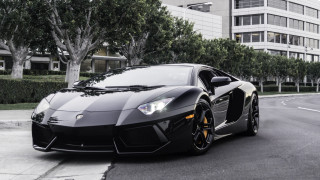 Black sports car parked road 3 - matte finish free wallpaper