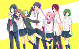 Anime girls yellow background camera - toyism free wallpaper