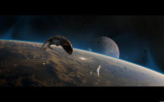 Space station planet satellite system 2 - over a planet free wallpaper
