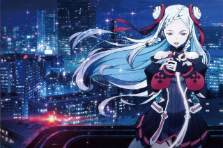 White haired woman city skyline - long white hair free wallpaper for desktop