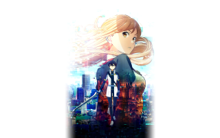 Anime blonde hair sword cityscape - skyscraper free wallpaper