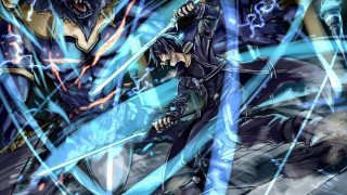 Man sword demon blue lights - his hand free wallpaper for desktop