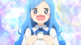 Girl blue hair cup surprised - blue hair holding free wallpaper