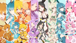 Anime girls colored hair outfits - pokemon free wallpaper