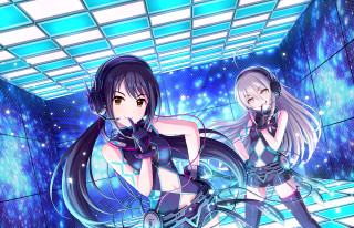 Futuristic anime girls blue light - a white light free wallpaper