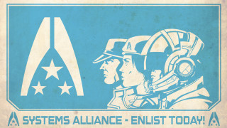 Blue white poster man woman - mass effect free wallpaper
