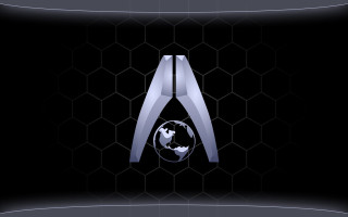 Logo globe a black grid - hexagonal free wallpaper