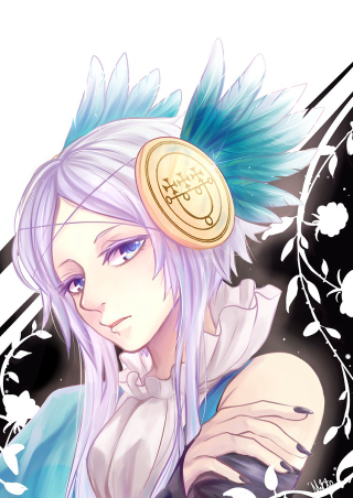 Blue haired girl feather hat - a girl free wallpaper